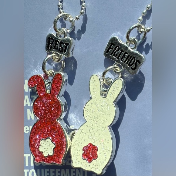 Claire's Pink and Silver-tone Best Friends Bunny Tail Necklaces- 2 Pack - Picture 5 of 9